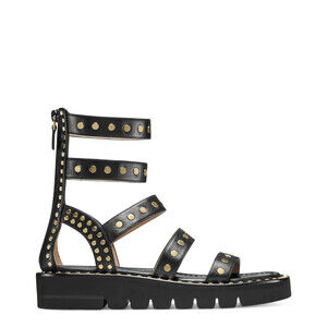 Stuart Weitzman Gala Lift Studs Gladiator Womens 5 Black Leather Sandal JOBB1320